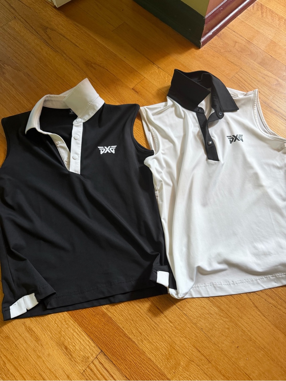 PXG Black and White Sleeveless Polo Duo with Contrast Collars